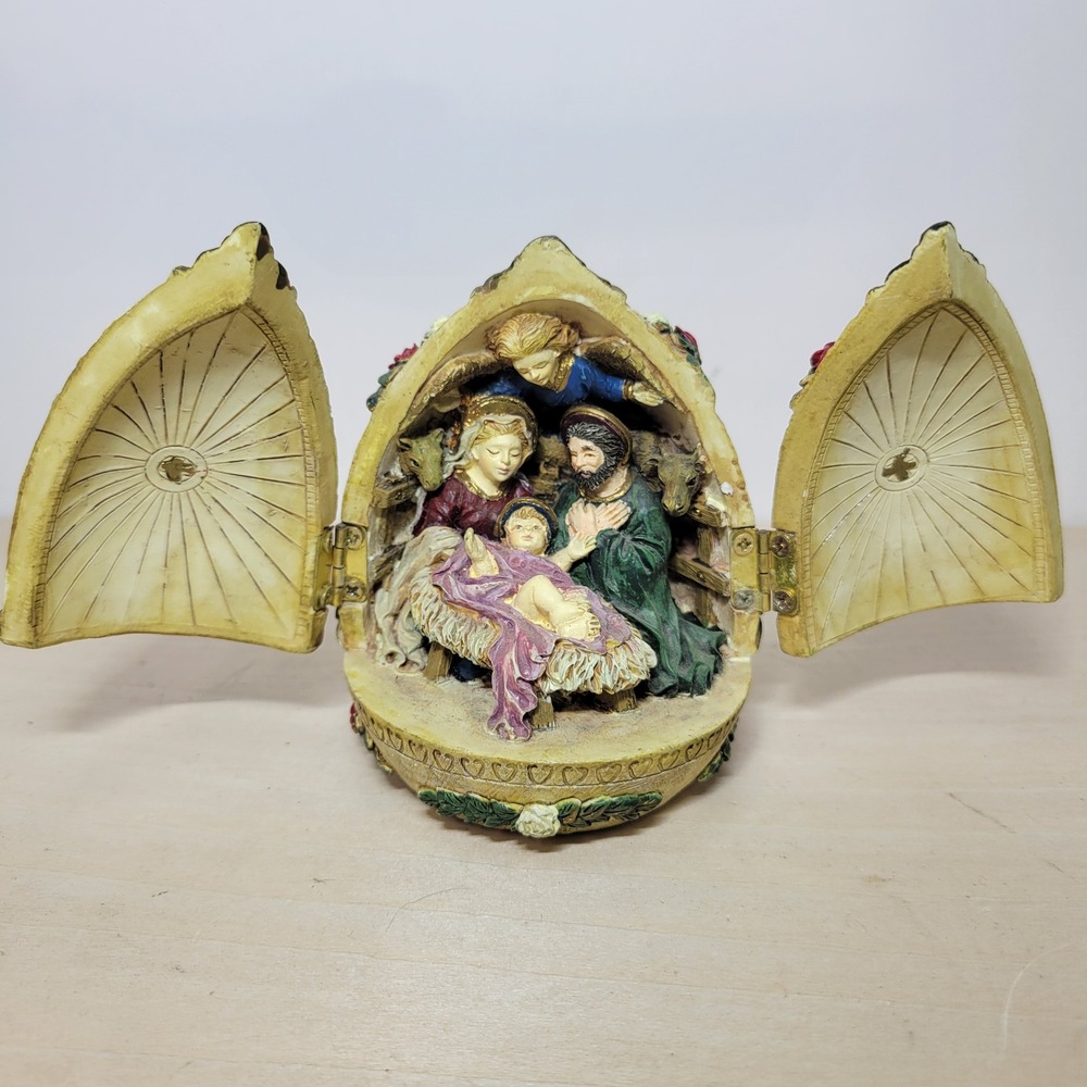 Egg Shaped Nativity Scene Holy Family‎ Angels Religious Christmas Decor